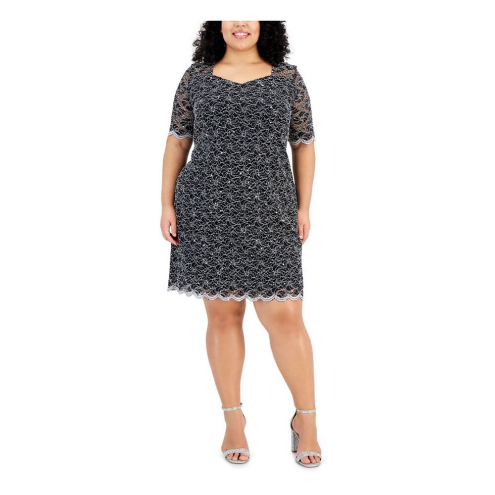 CONNECTED APPAREL Womens Black Lined Pull-over Elbow Sleeve Dress Plus 18W